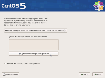 CentOS partitioning screen