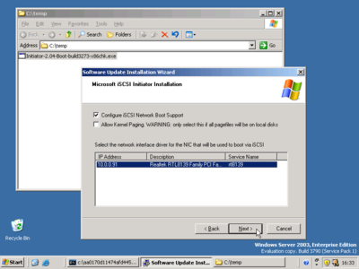 Installing the Microsoft iSCSI initiator