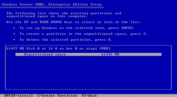 Windows Server 2003 setup